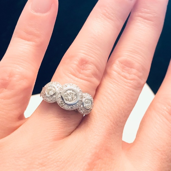 14K White Gold  1.80 ctw Genuine Diamond Three Stone Ring - Picture 11 of 13